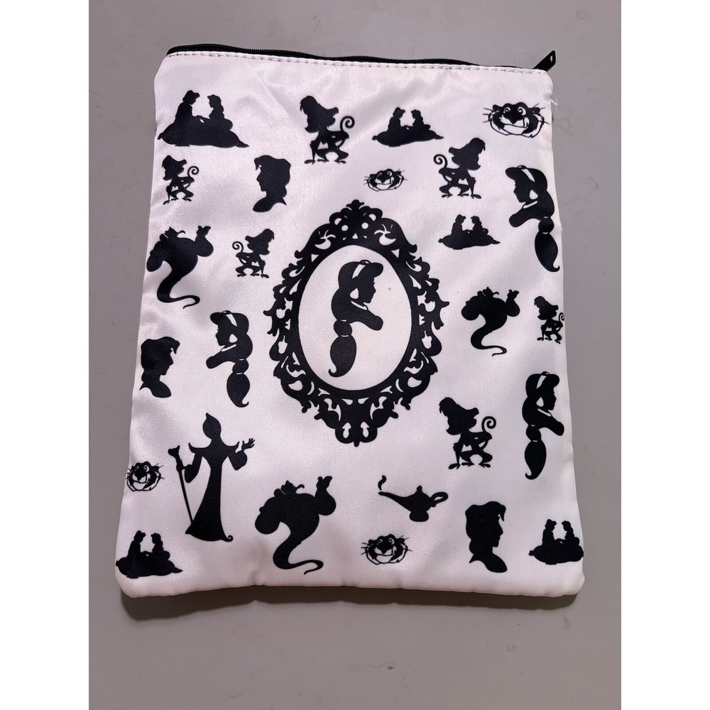 Disney Aladdin Silhouette Computer Bag Pouch White Black Print Zipper Closure
